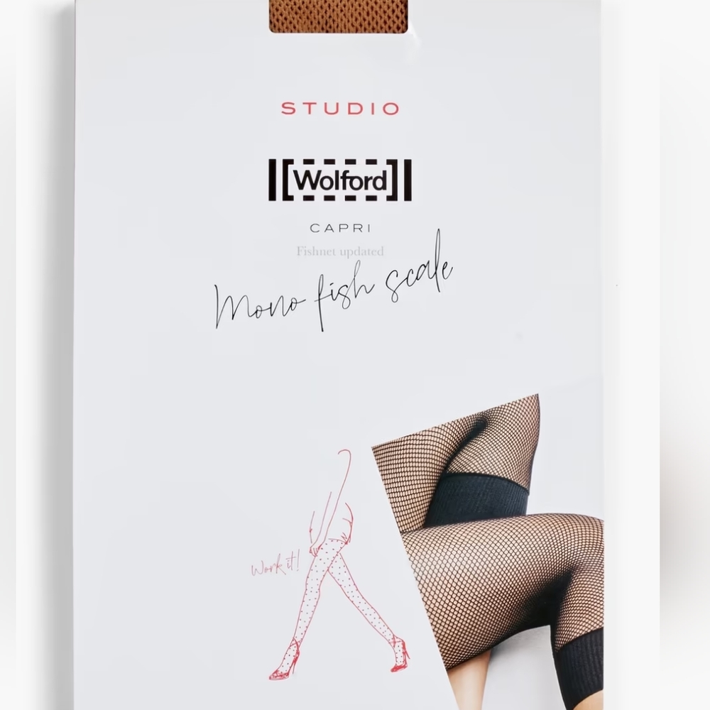 Wolford Mono Fish Scale Capri Leggings Fishnet in Honey Black Size M - Picture 2 of 10